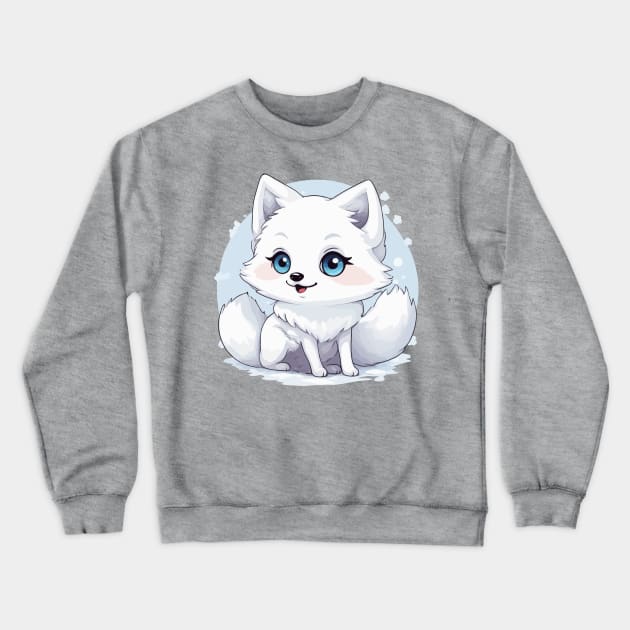 Kawaii Cute Arctic Fox In Snow Crewneck Sweatshirt by Rishirt